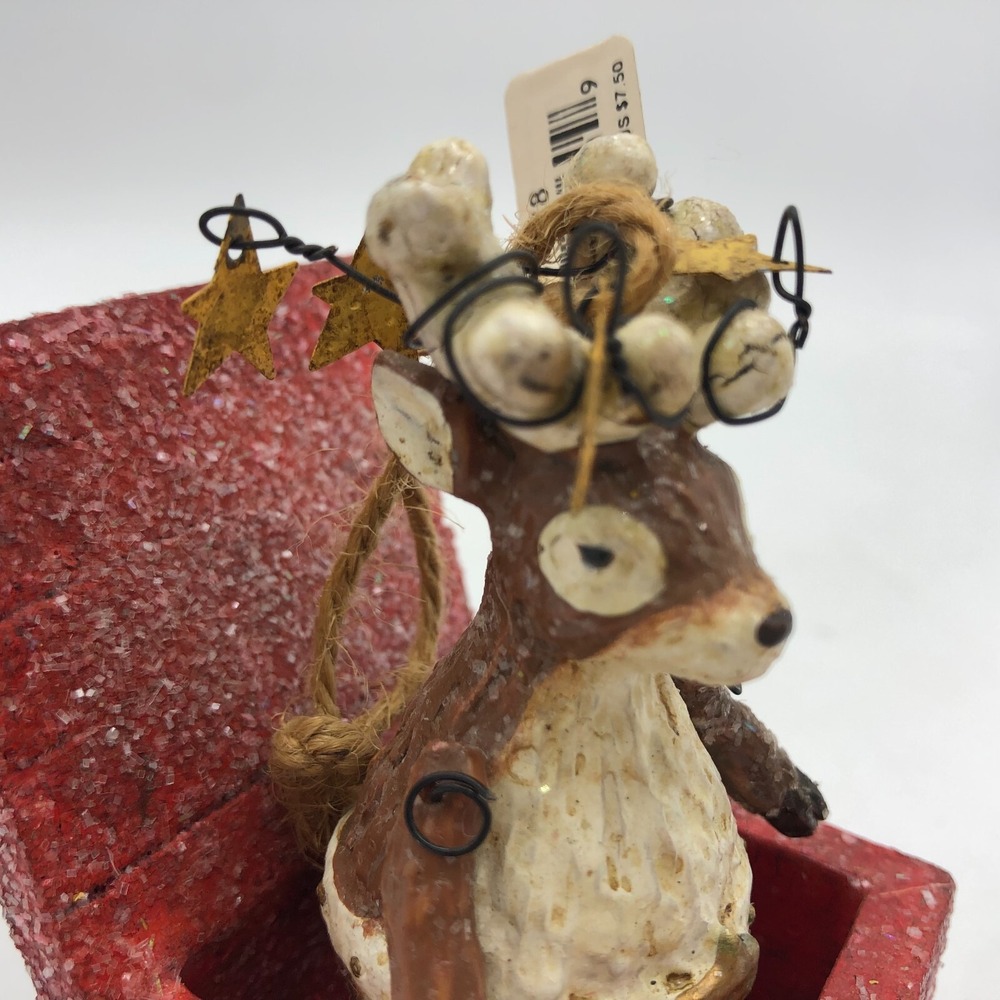 Dept 56 Frosted Deer Surprise Box Christmas Folk Art Vintage Ornament Hope - Picture 9 of 10